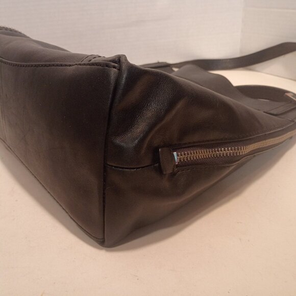 FRYE "Lena" Smooth Black Leather Tote Chunky SIlver ZIppers Detail, 3-Side Open - Picture 14 of 15